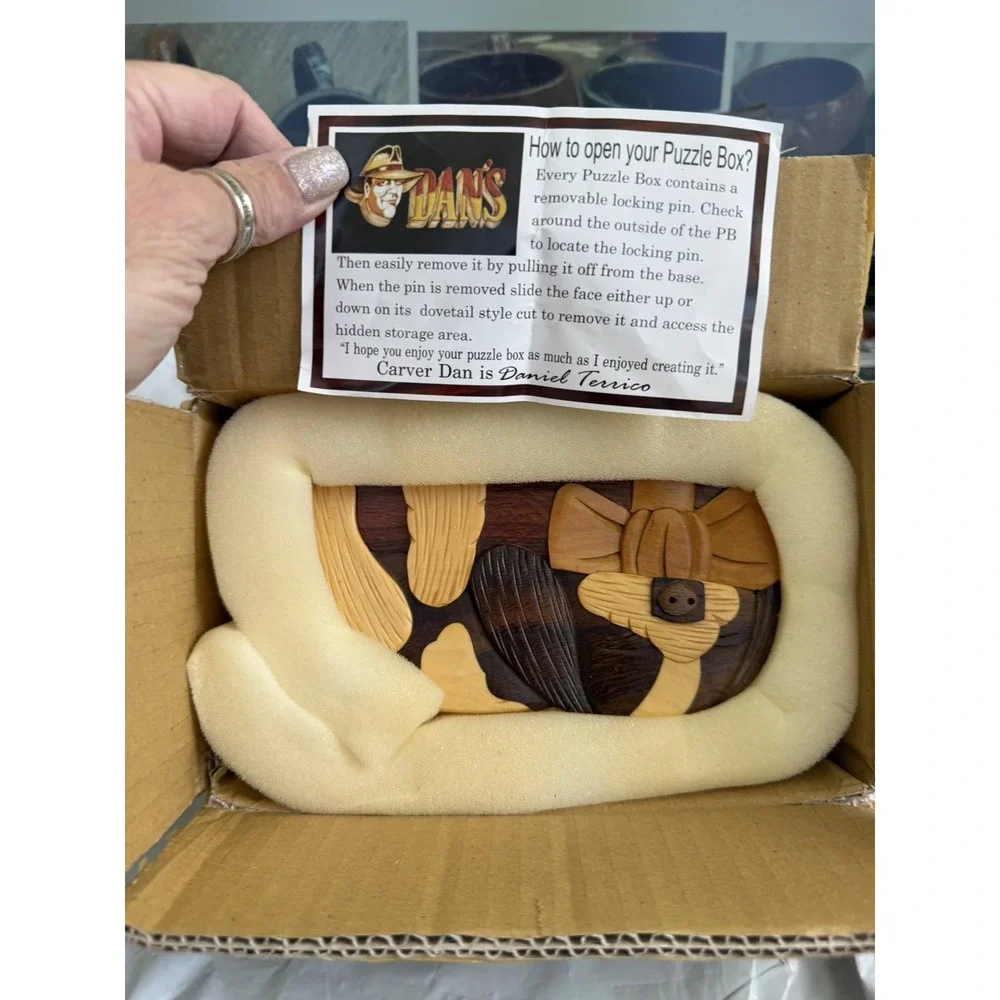 NEW NIB Daniel Phillip Terrico Wooden Pet Dog Puzzle Trinket Box 2M